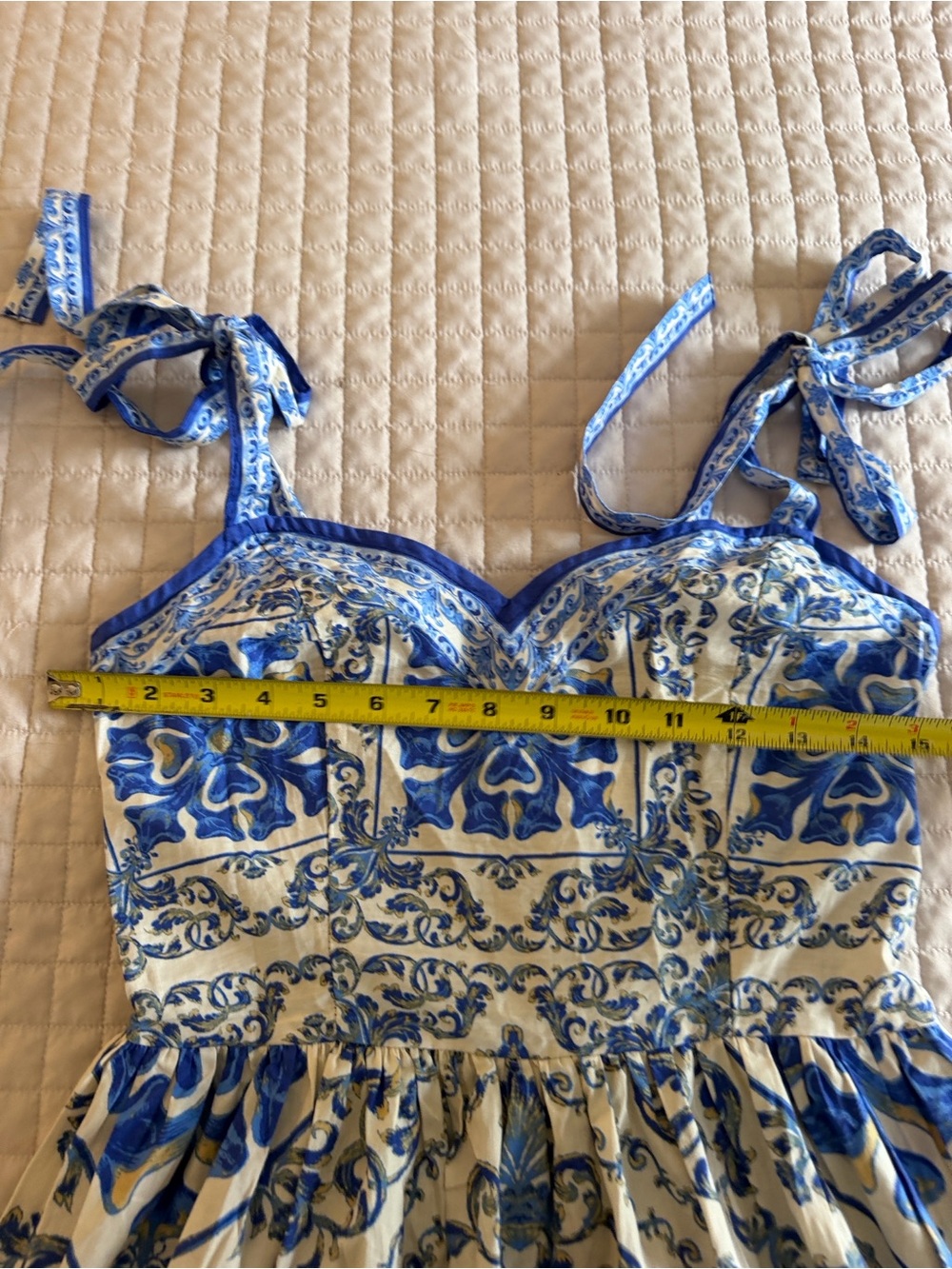 Blue & White Mediterranean Print Tie-Shoulder Maxi Dress/ Size M/ NWT - Picture 10 of 16